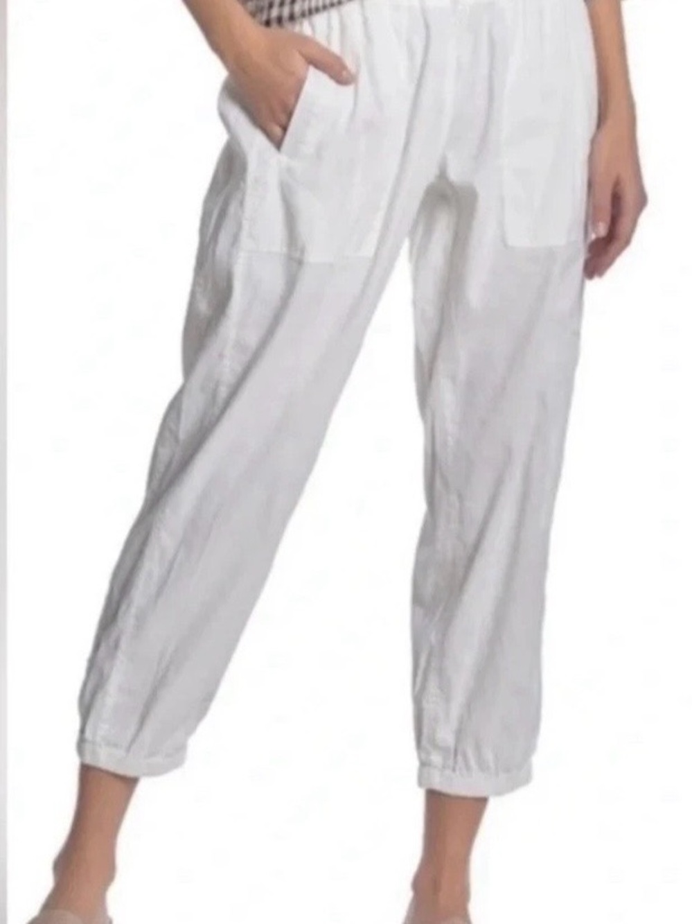 Eileen Fisher organic linen blend White Cropped Joggers elastic waist pockets L